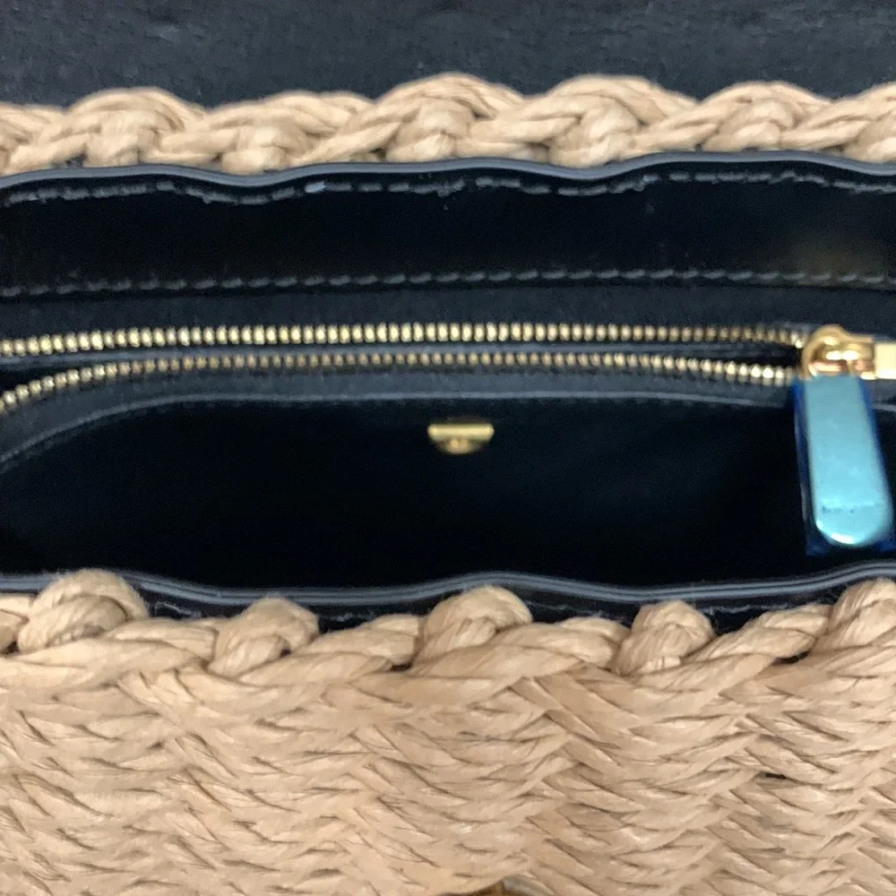 SALVATORE FERRAGAMO MEDIUM BOXYZ LEATHER TRIMMED NATURAL STRAW TOP HANDLE BAG - Picture 15 of 16